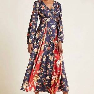 Farm Rio x Anthropologie Gracia Blue and Red Floral Wrap Maxi Dress Size 1x